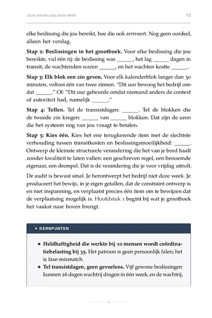 De Scale-up-operator, gedrukte pagina: Stap 2: Beslissingen in het grootboek. Voor elke beslissing die jou