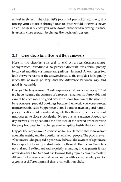 The Second-Order Thinker, printed page: Day 30. The lazy answer: “Cash improves, customers are happy.” That