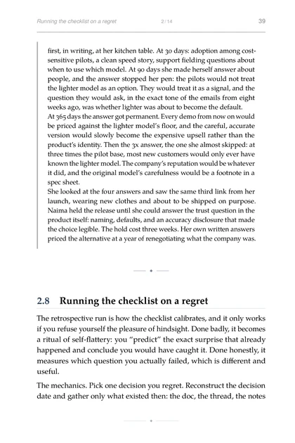 The Second-Order Thinker, printed page: At 365 days the answer got permanent. Every demo from now on would