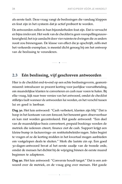 De Tweede-Orde-Denker, gedrukte pagina: Dag 90. Het luie antwoord: “Conversie houdt target.” Dat is een ant-