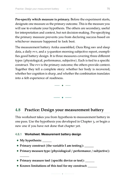 The Experimental Founder, printed page: Practice: Design your measurement battery 4 11 75