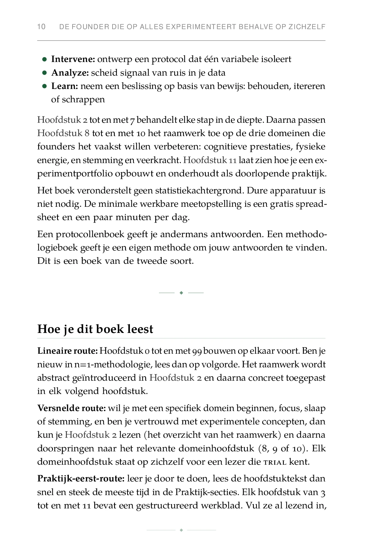 De Experimentele Oprichter, gedrukte pagina: Hoe je dit boek leest