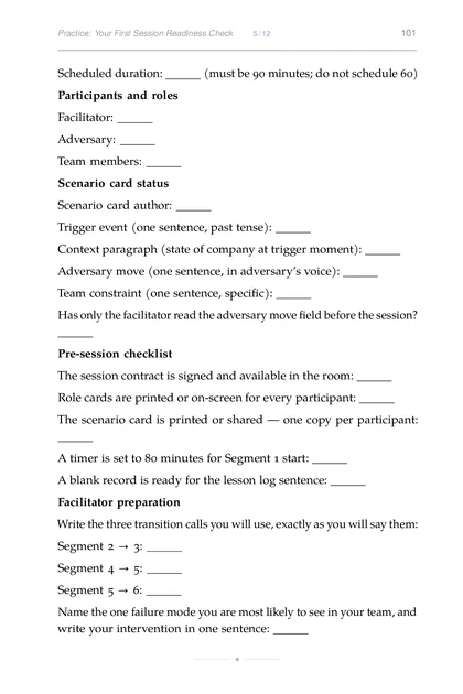 The Simulation Table, printed page: Practice: Your First Session Readiness Check 5 12 101