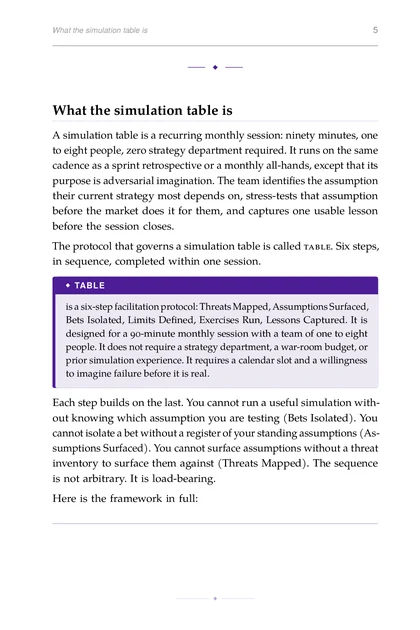 The Simulation Table, printed page: What the simulation table is