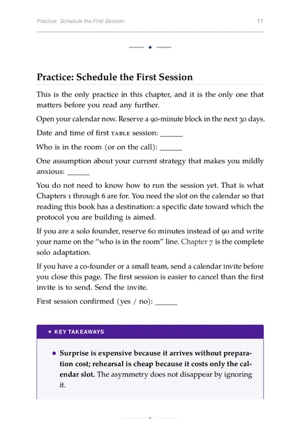 The Simulation Table, printed page: Practice: Schedule the First Session 11