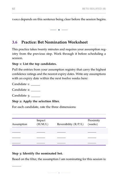 The Simulation Table, printed page: Step 1: List the top candidates