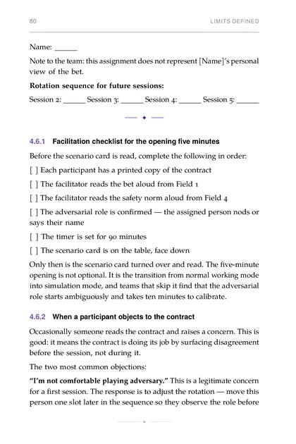 The Simulation Table, printed page: Only then is the scenario card turned over and read. The five-minute