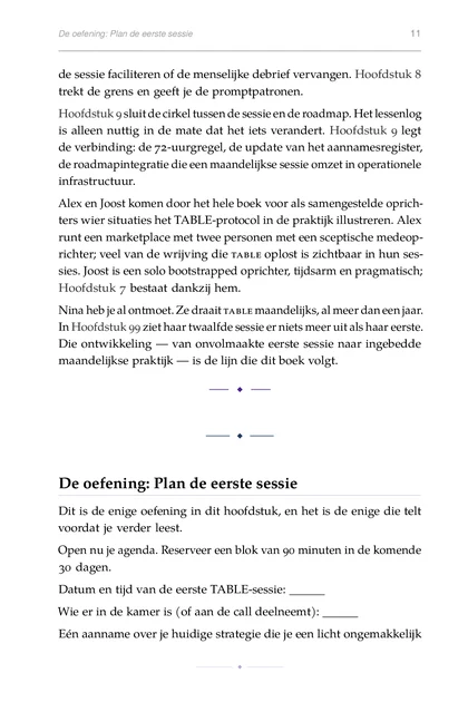 De Simulatie-Tafel, gedrukte pagina: De oefening: Plan de eerste sessie
