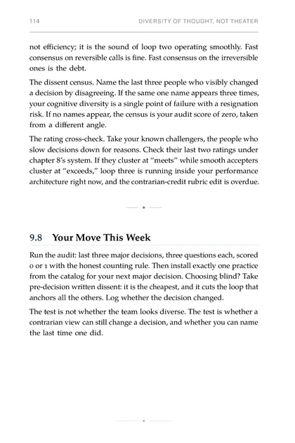 The Talent System, printed page: The dissent census. Name the last three people who visibly changed