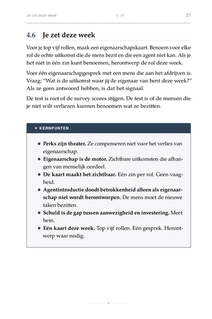 Het Talentsysteem, gedrukte pagina: De kaart maakt het zichtbaar. Eén zin per rol. Geen vaag-