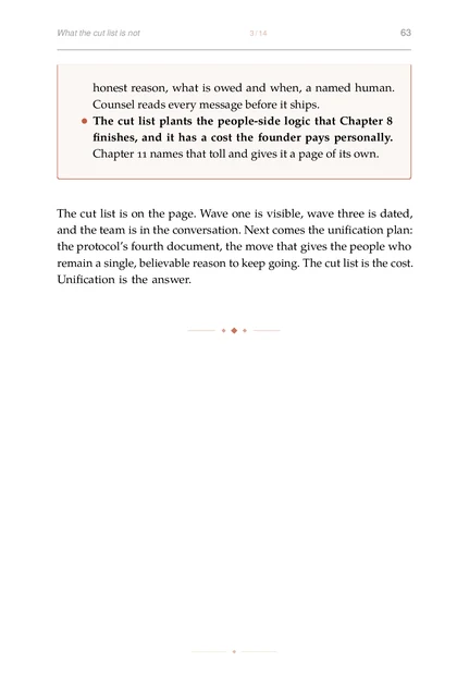 The Turnaround Protocol, printed page: honest reason, what is owed and when, a named human.