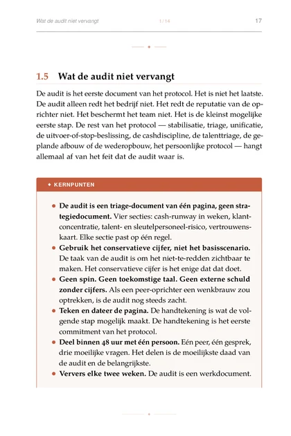 Het Turnaroundprotocol, gedrukte pagina: Geen spin. Geen toekomstige taal. Geen externe schuld