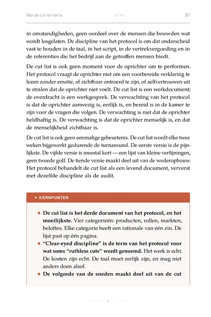 Het Turnaroundprotocol, gedrukte pagina: De volgorde van de sneden maakt deel uit van de cut