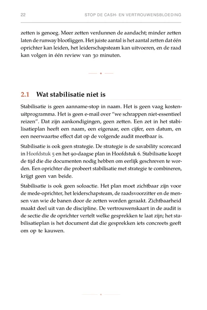 Het Turnaroundprotocol, gedrukte pagina: zetten is genoeg. Meer zetten verdunnen de aandacht; minder zetten