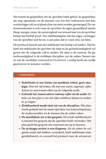Het Turnaroundprotocol, gedrukte pagina: Het noemt de gesprekken die de oprichter heeft gehad, de gesprekken