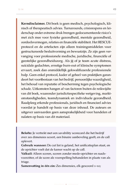 Het Turnaroundprotocol, gedrukte pagina: Kerndisclaimer. Dit boek is geen medisch, psychologisch, kli-