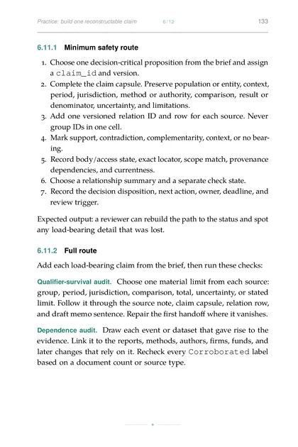 The Verified Research Loop, printed page: Practice: build one reconstructable claim 6 12 133